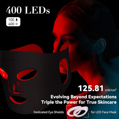 LED Face Mask Light Therapy, 4 Modes Portable Red Light Therapy for Face, 2000Mah Rechargeable Remote, Blue, Orange, 850NM Infrared & Red Light Mask, 400 Leds, Timing Function, at Home & Travel