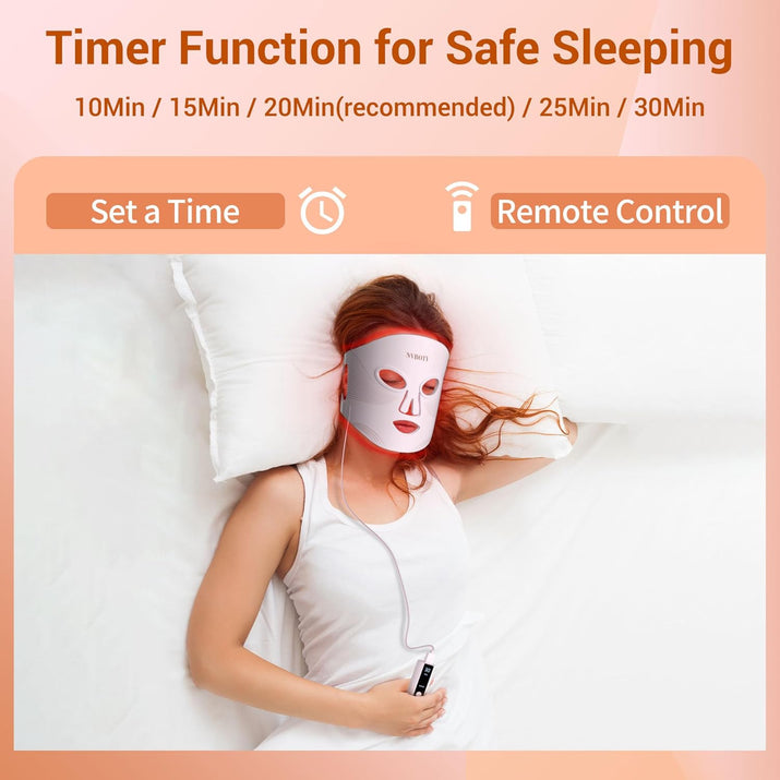 LED Face Mask Light Therapy, 4 Modes Portable Red Light Therapy for Face, 2000Mah Rechargeable Remote, Blue, Orange, 850NM Infrared & Red Light Mask, 400 Leds, Timing Function, at Home & Travel